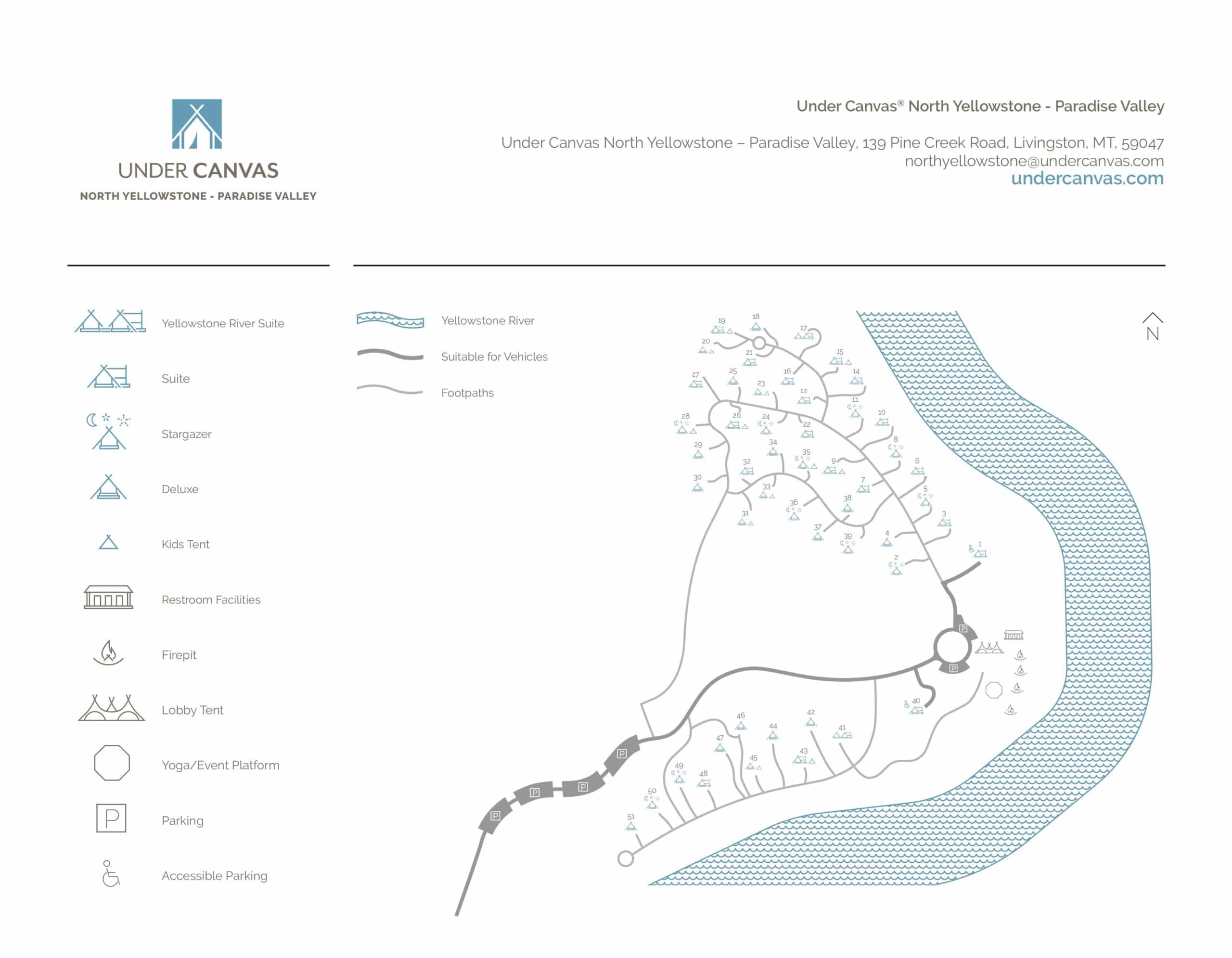 Under Canvas North Yellowstone - Paradise Valley camp map
