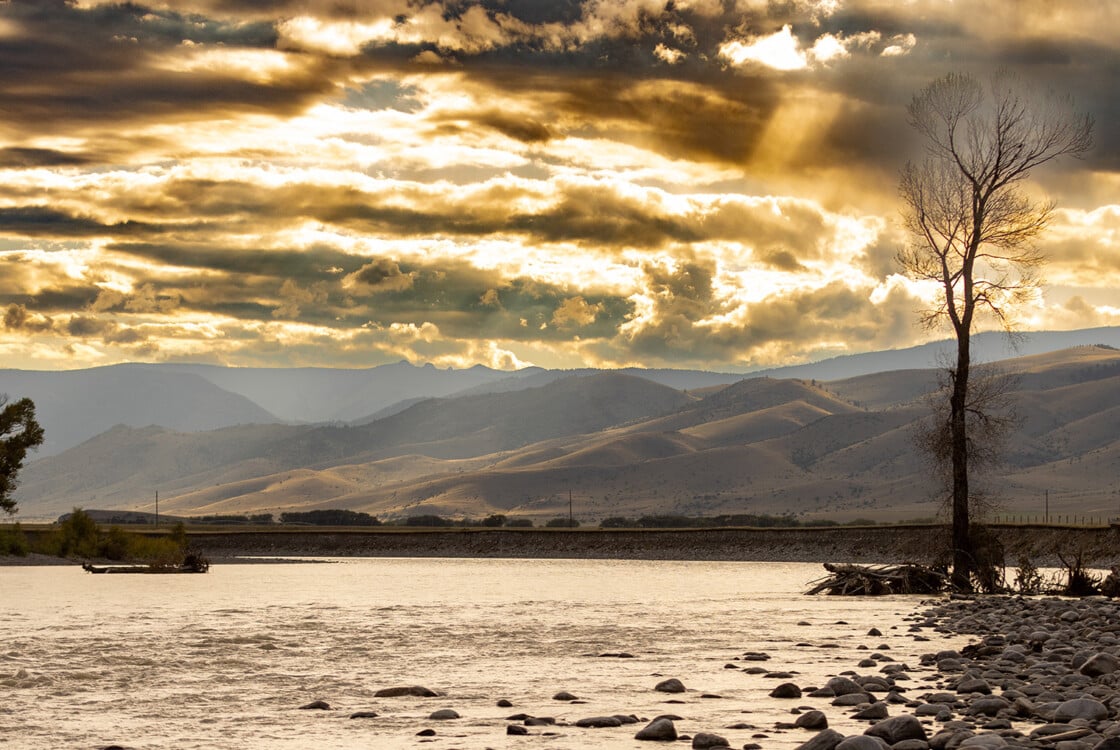 Views of the Yellowstone River at sunset