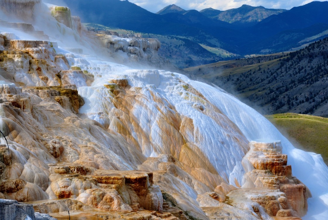 Mammoth Hot Spring at north entrance of Yellowstone National Park