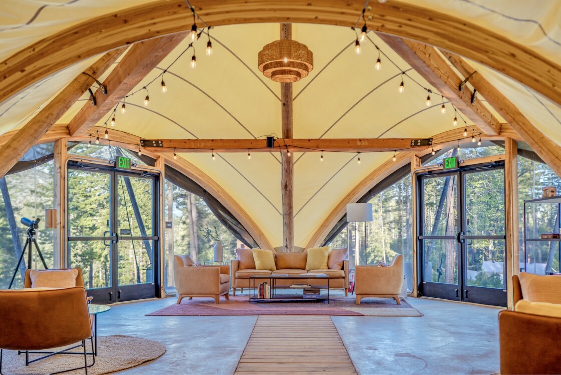 Interior of Under Canvas Yosemite's lobby.