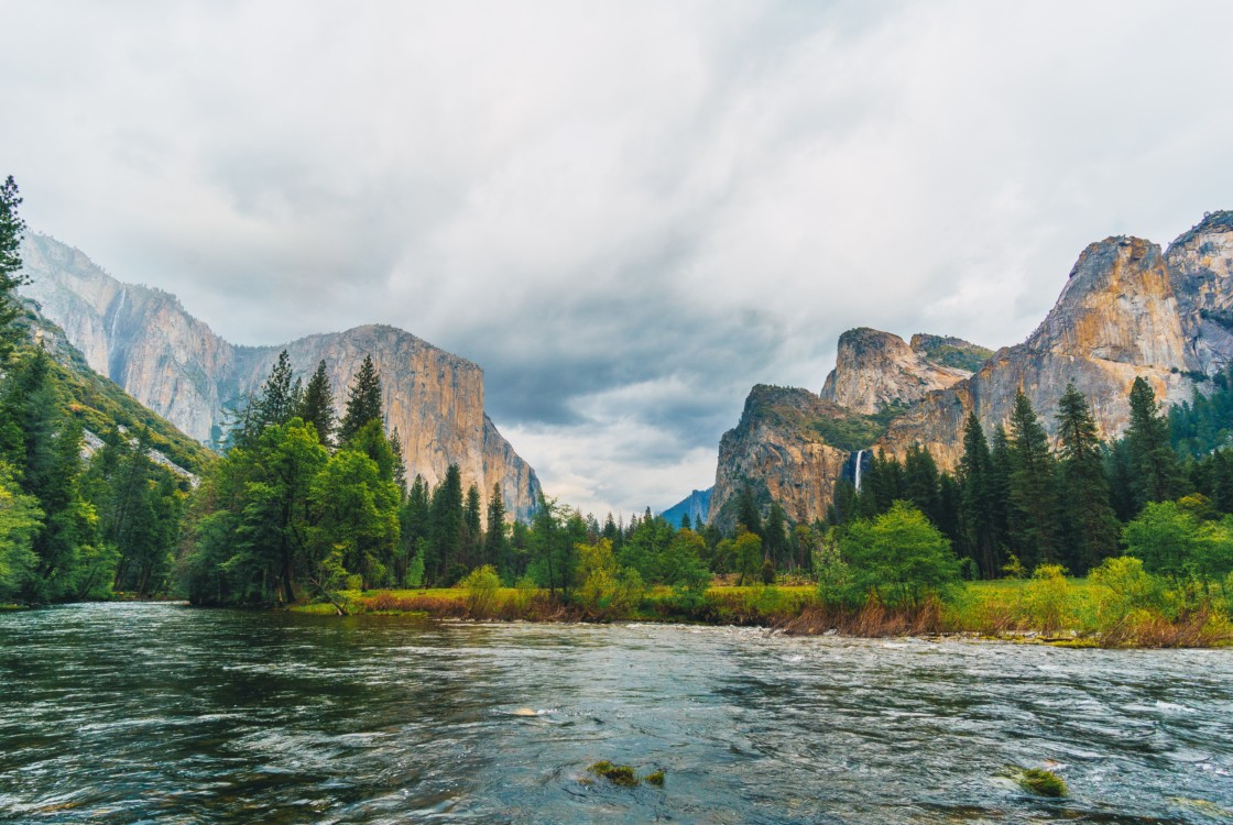 Yosemite National Park with river in foreground