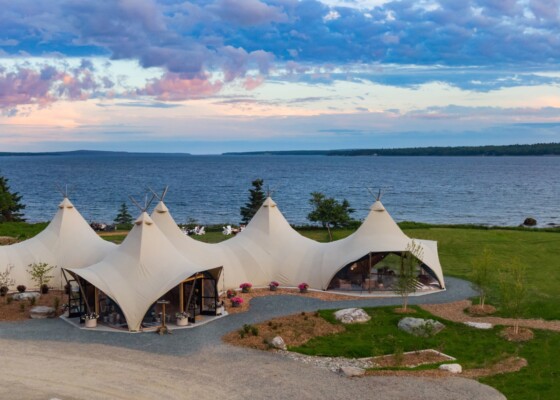 View of Under Canvas Acadia at sunset