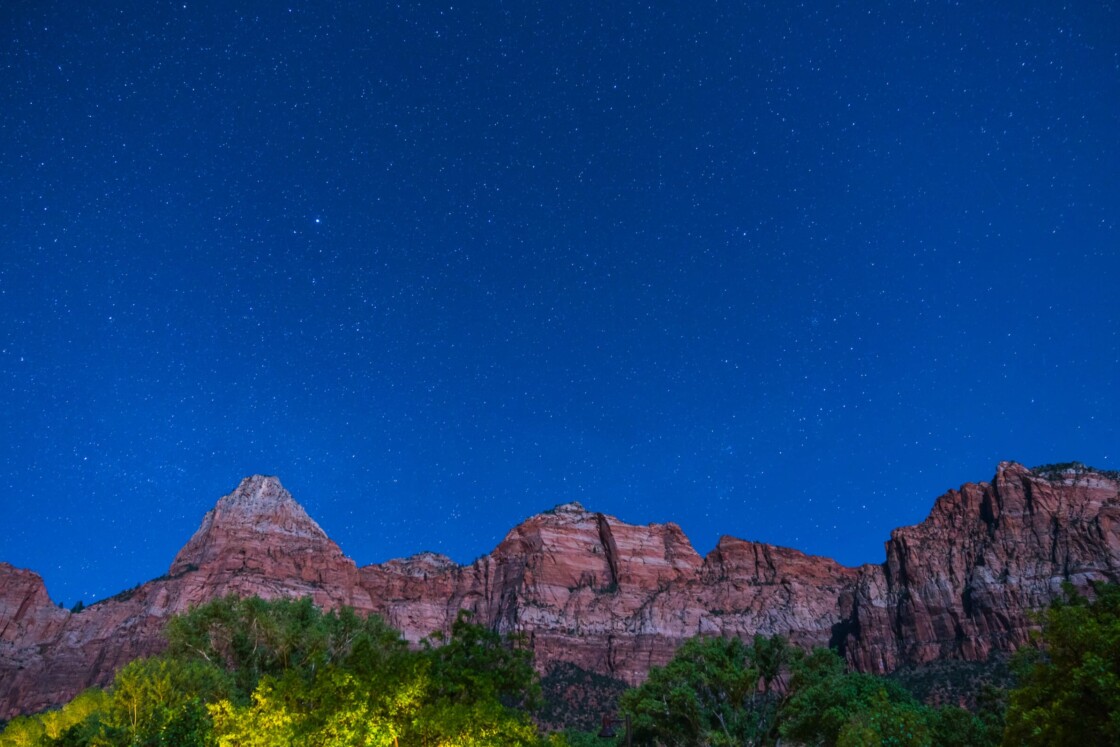 A view of the night sky in Zion National Park, a Dark Sky certified park.