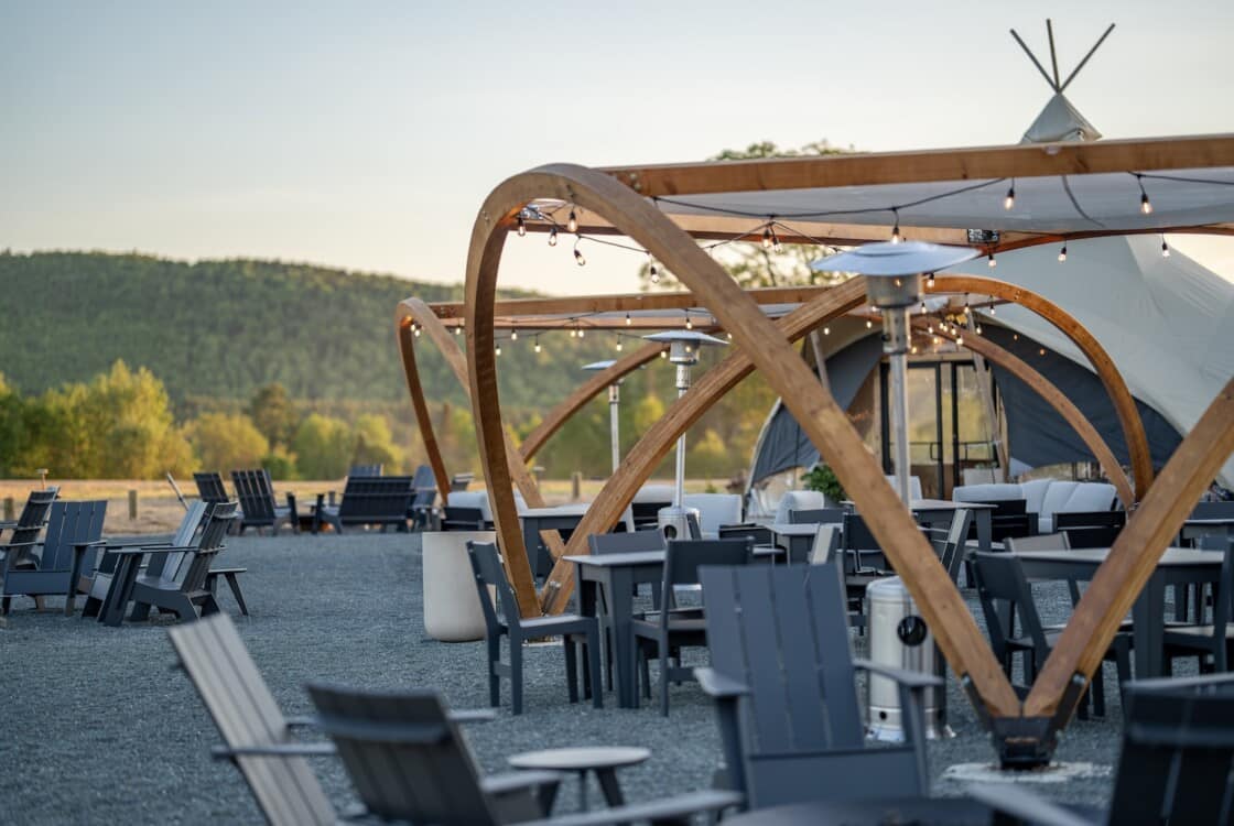 Outdoor patio at Under Canvas White Mountains