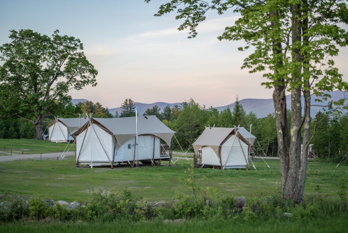 Two canvas tents at Under Canvas White Mountains