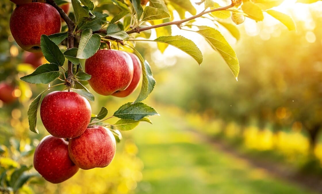 Red Apples on tree in garden in Natural background