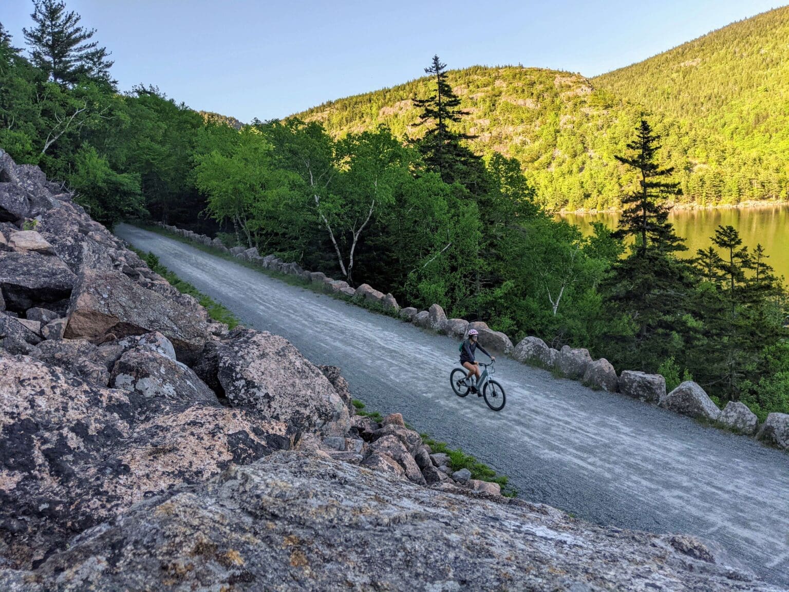 Solo biker in Acadia National Park