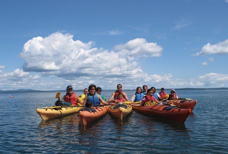 Group of kayakers on the water in Acadia National Park