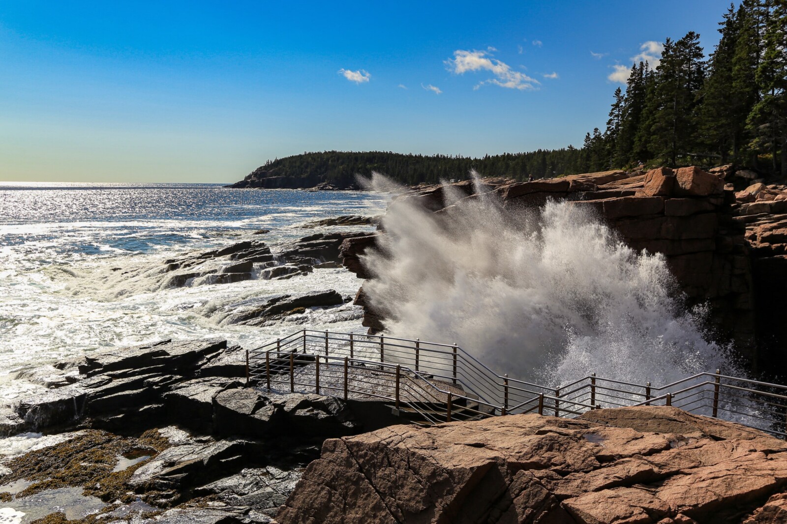 Water crashing into the rocky coast of Maine