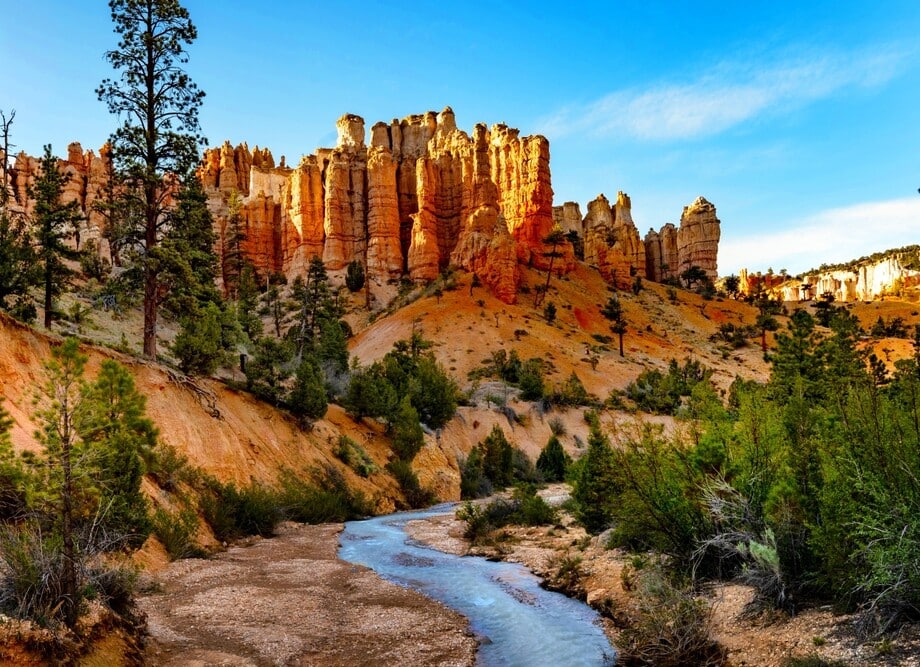 view of bryce canyon with river in the foreground