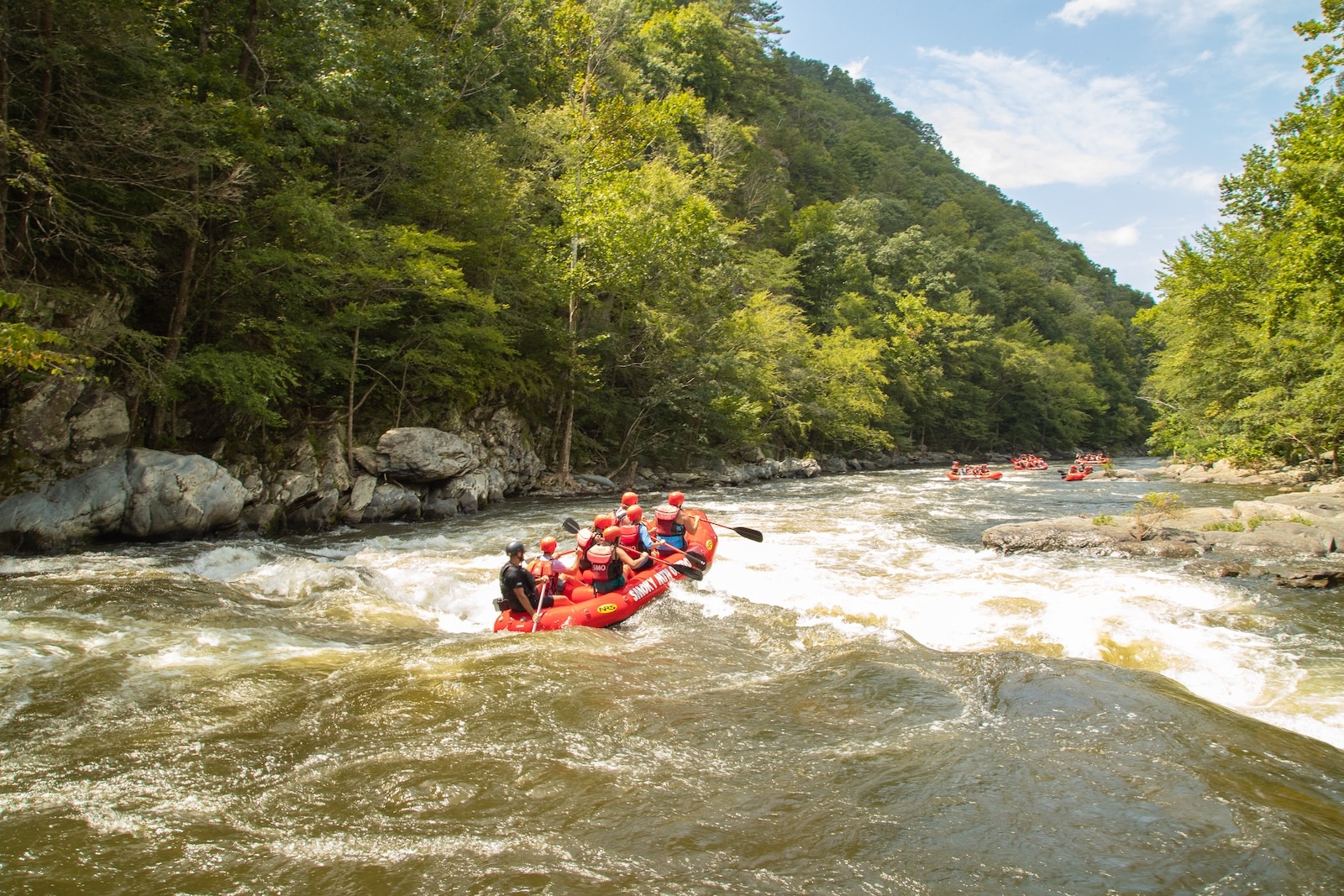 Group of rafters on the Pigeon River near Gatlinburg TN.