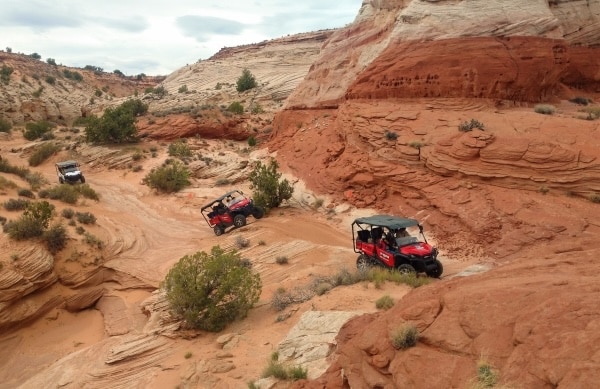 3 UTVs on a backroad trail near Vermillion Cliffs.