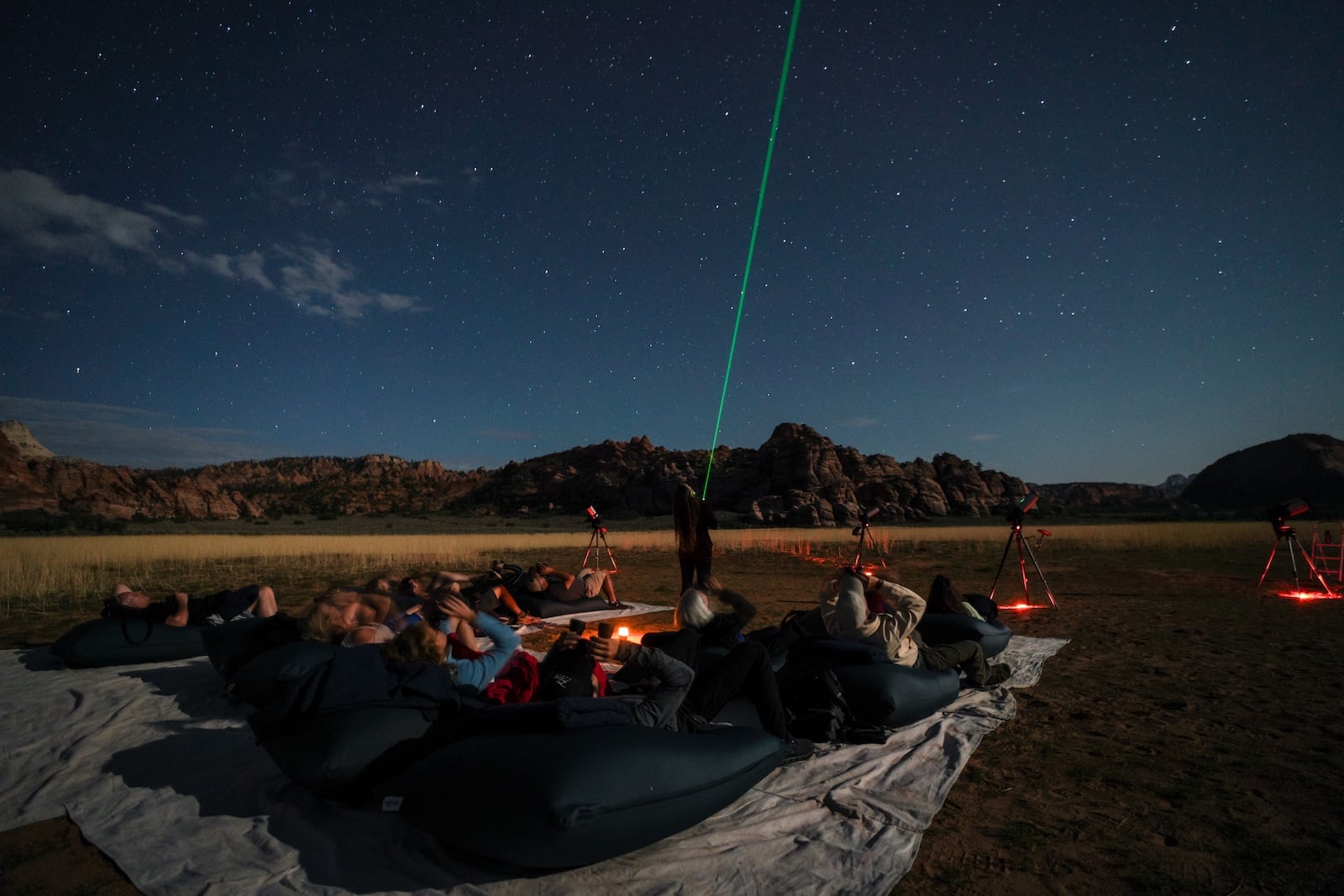 Group stargazing near Zion National Park.