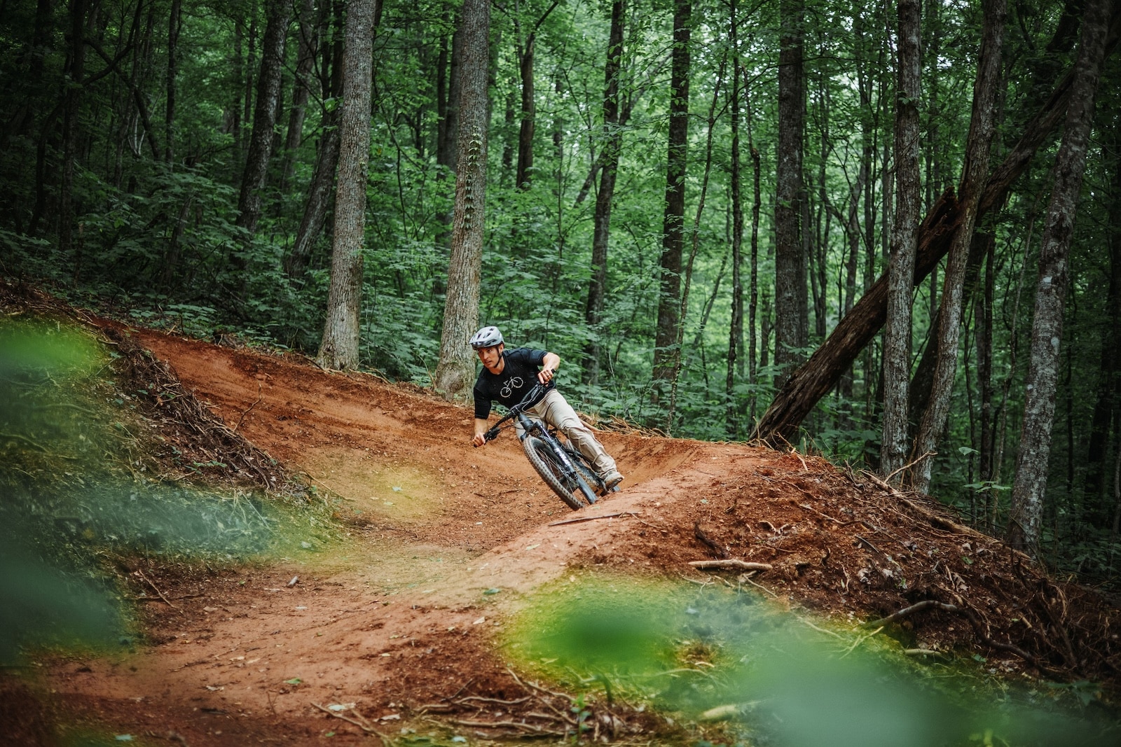 Person mountain biking near Great Smoky Mountain National Park.