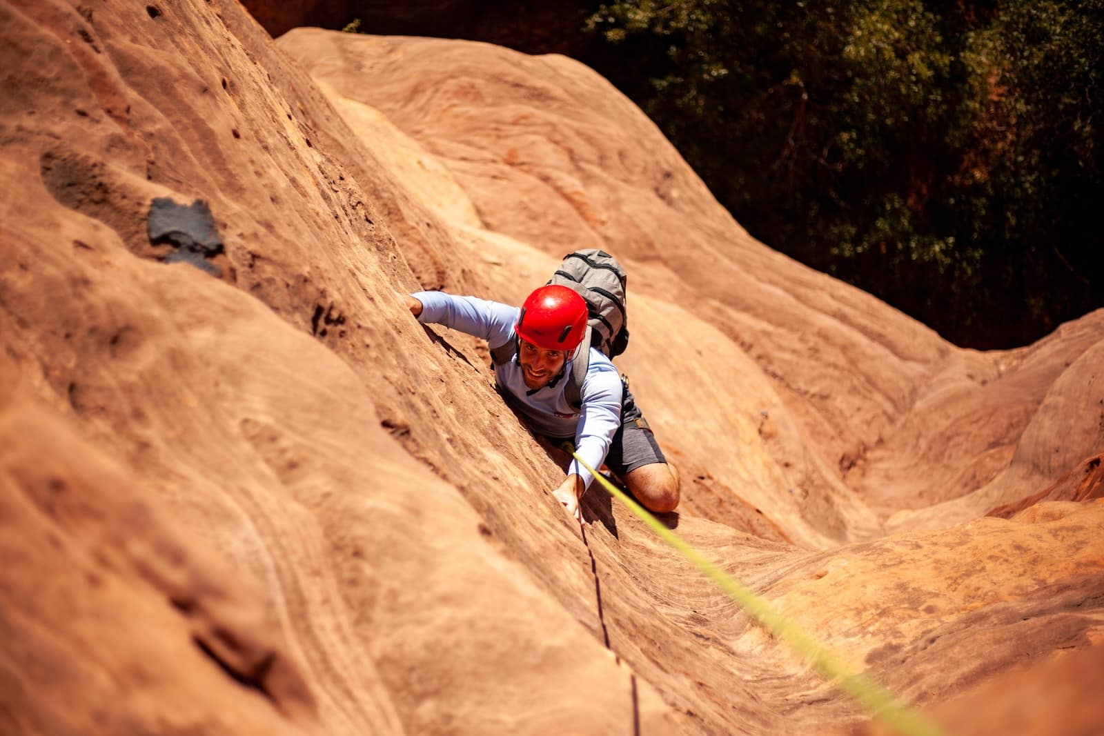 Person rock climbing in lambs knoll.