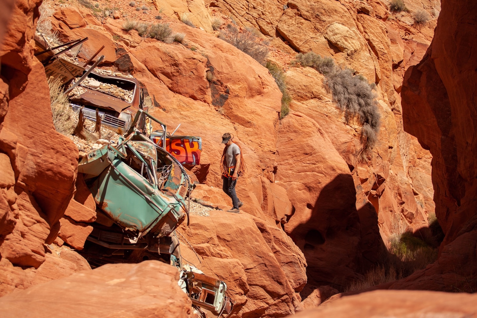 Man in the catstair canyon near Lake Powell.