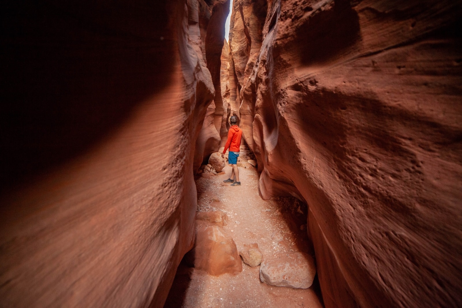 Man in slot canyon