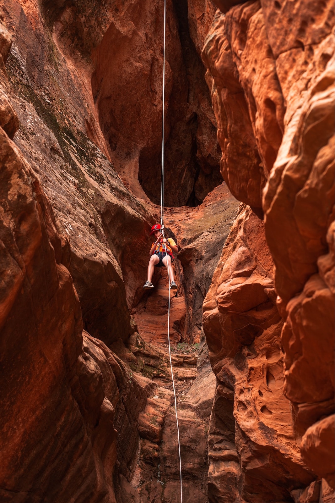 Person rapelling in Lambs Knoll near Zion.