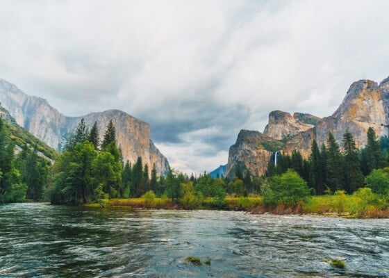 Yosemite national park water with rocks in the background