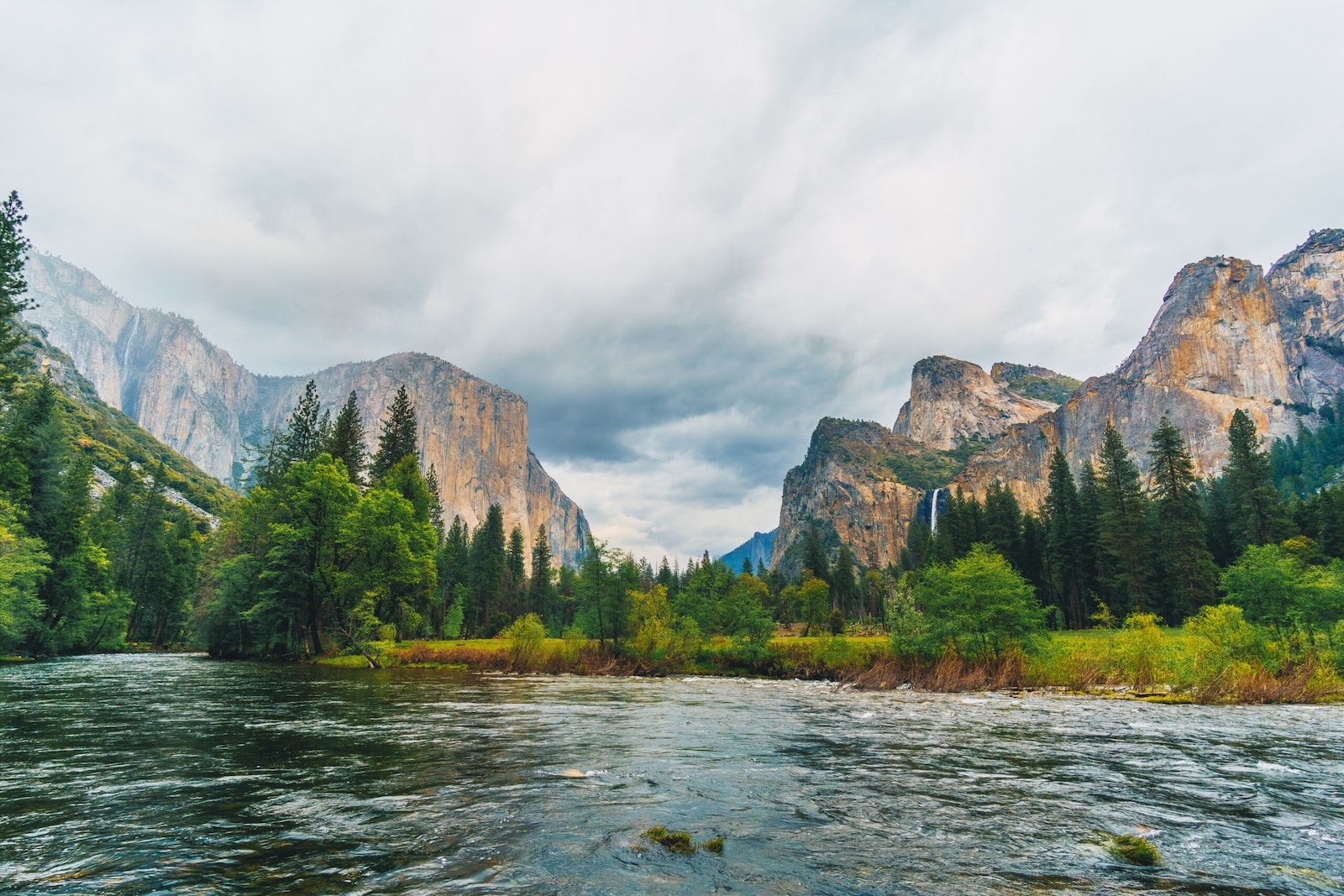 View of Yosemite valley and Yosemite falls.