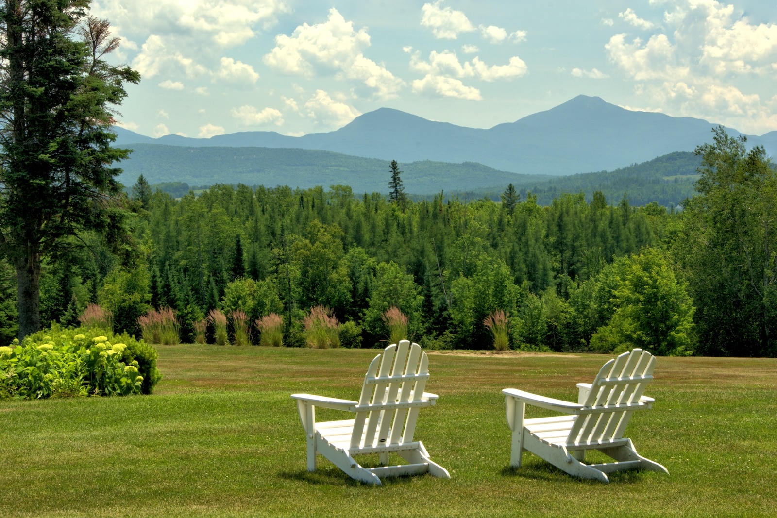 Adirondack chairs overlooking the Presidential Range.