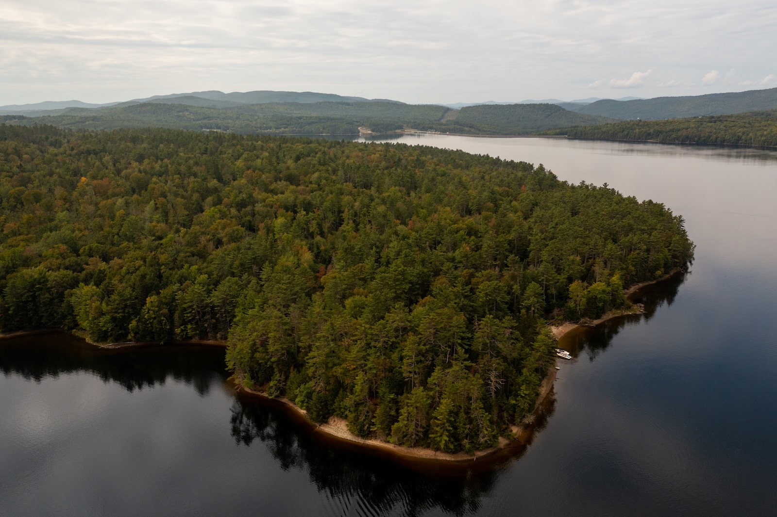 Aerial view of the Moore Reservoir in New Hampshire.