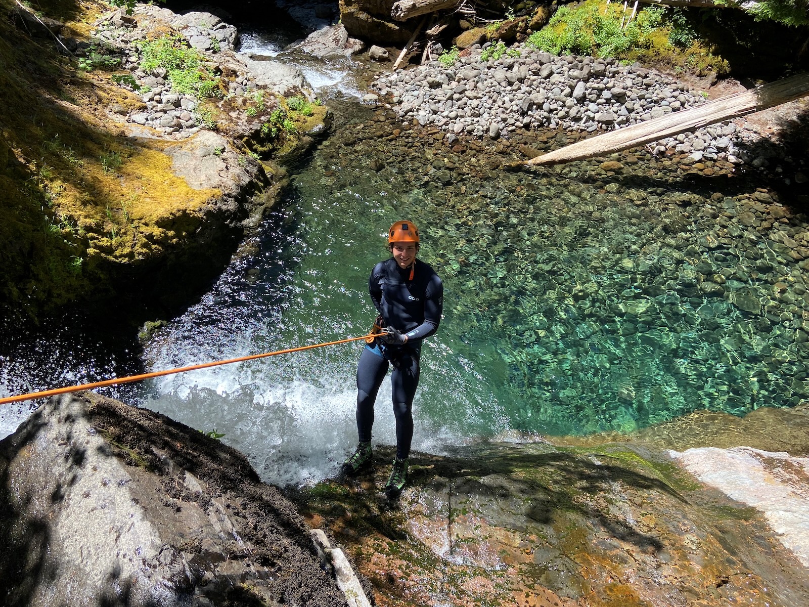 Woman canyoneering in the Columbia River Gorge.