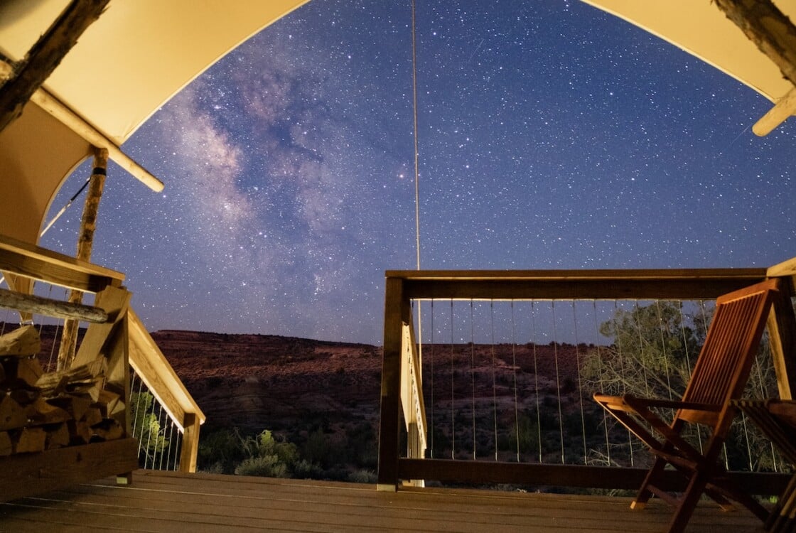 night sky view from a Under Canvas tent at Santa Fe.